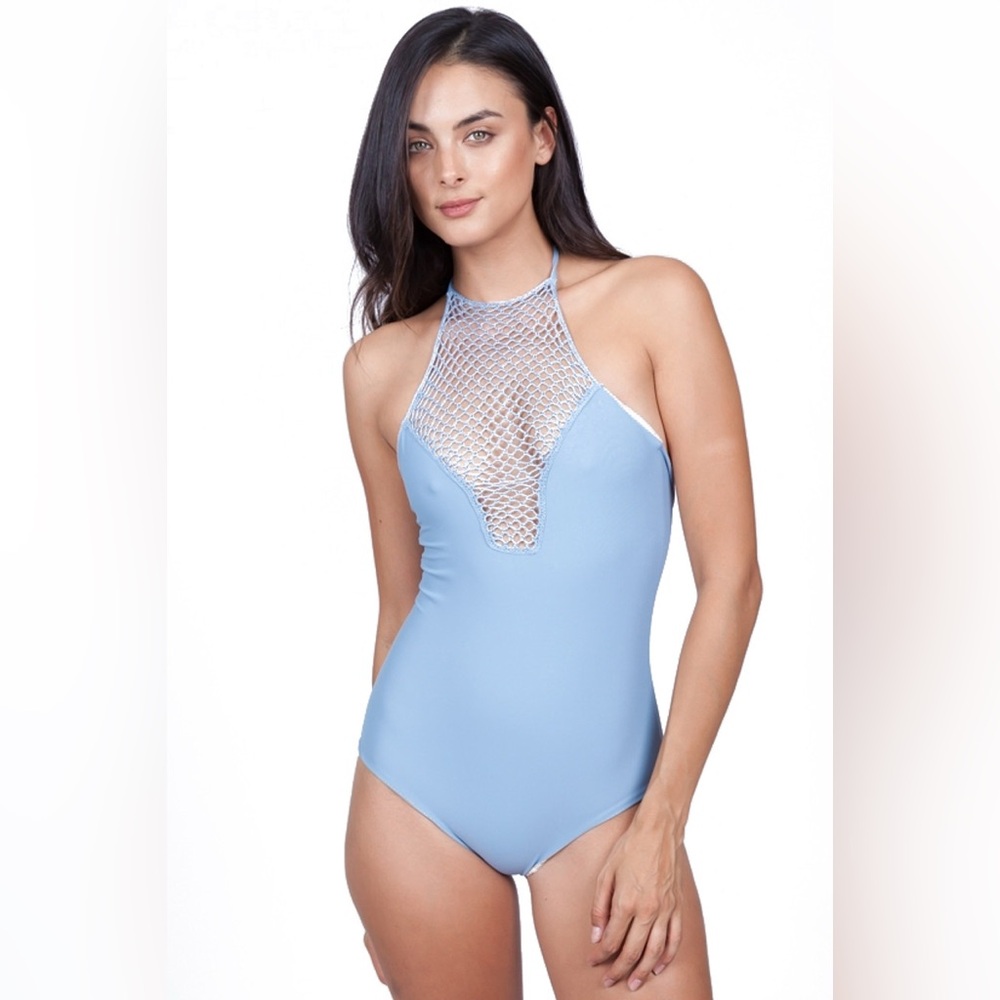 Acacia swim crochet detail one piece swimsuit size small
